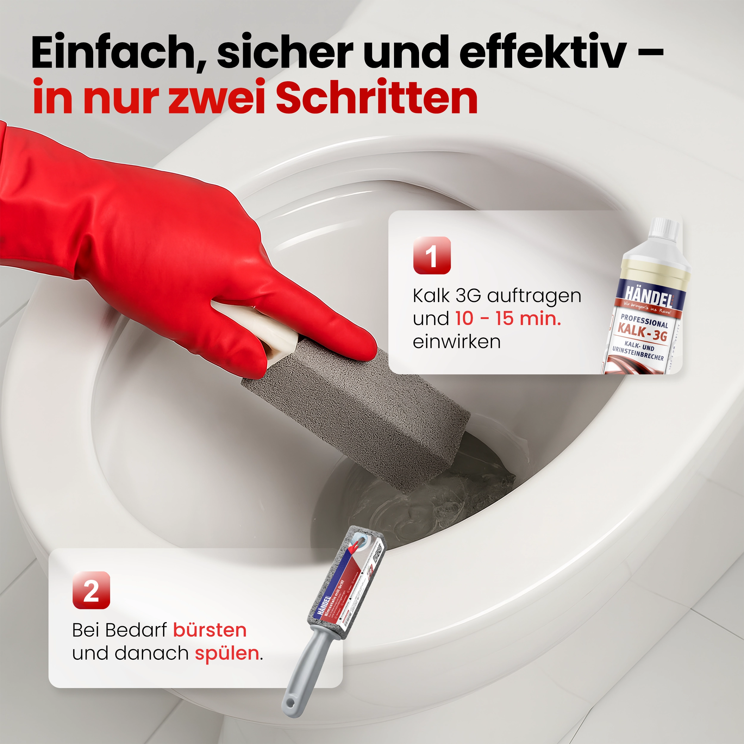 Kalk 3G Urinsteinentferner inkl. Bimsstein | Power-Set gegen Urinstein, Kalk & Rost | Chemikalienfrei & porzellanschonend