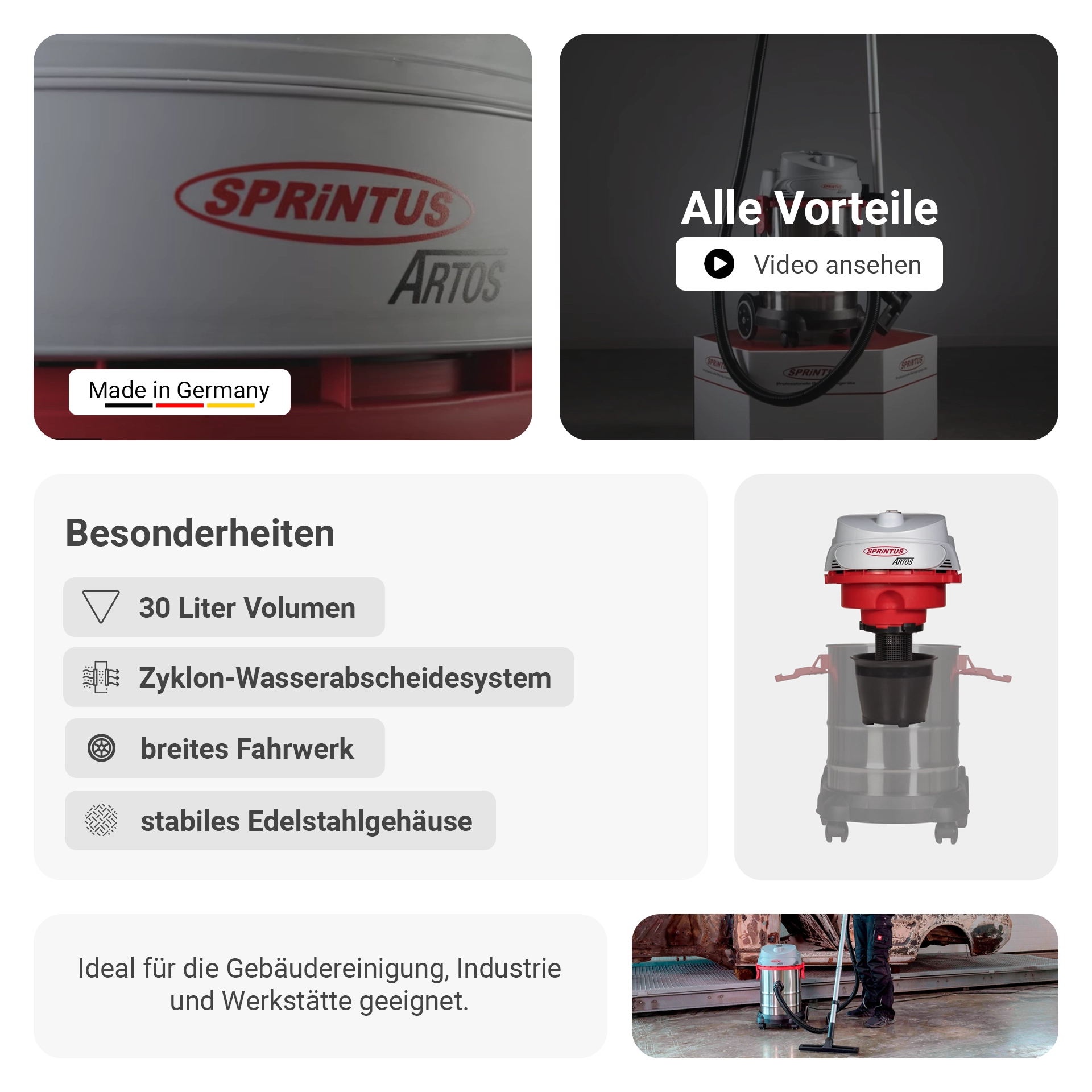 ARTOS Nass und Trockensauger | 1200 Watt | 30 Liter | Allround-Talent für Zuhause und Industrie (Nasssauger)