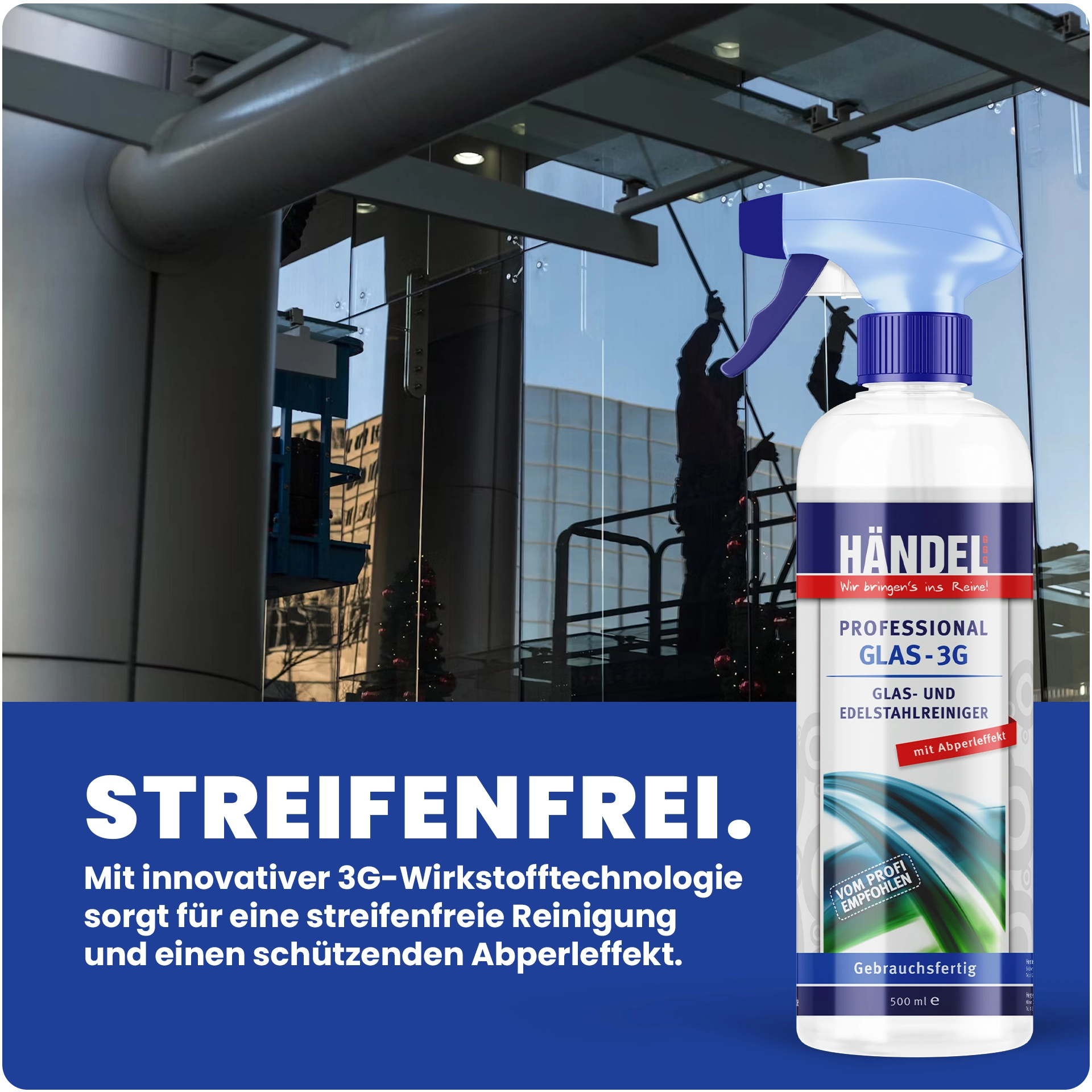 Glas 3G - Glasreiniger und Edelstahlreiniger | 500 ml | mit Abperleffekt | 100% streifenfrei