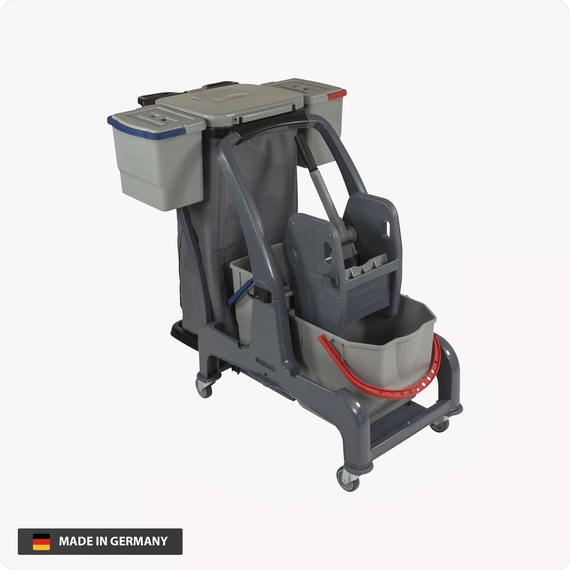Sprintus CombiX XL Reinigungswagen | 25 L & 18 L Eimer | Mopp-Ablage | 70 L Müllsack-Halterung | inkl. Zubehör-Eimer