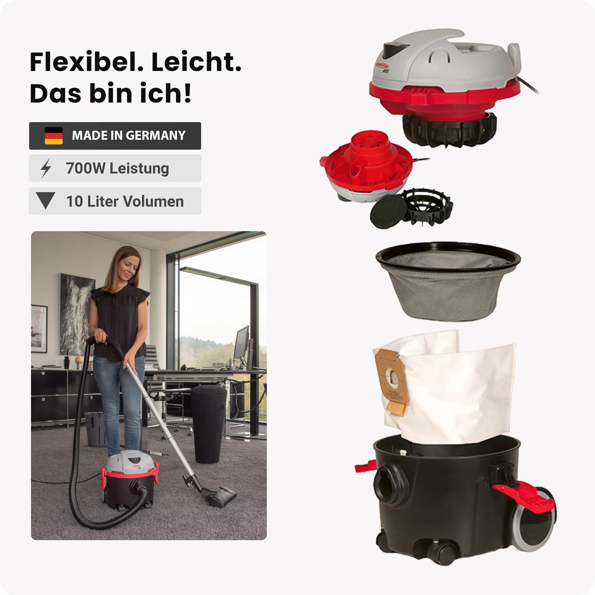 ARES Trockensauger I 700 Watt | Hohe Saugleistung mit effizientem Motor I 10 Liter