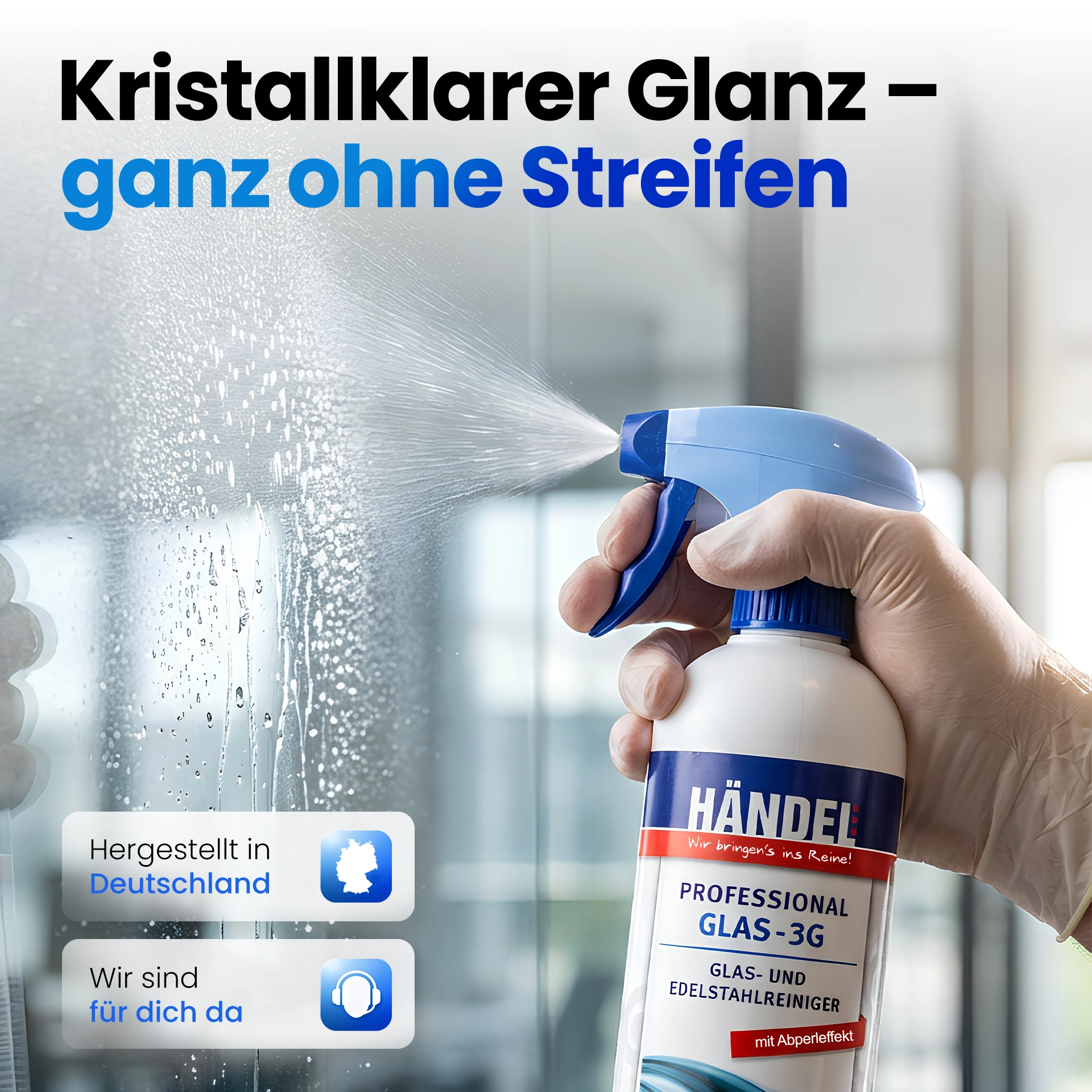 Glas 3G - Glasreiniger und Edelstahlreiniger | 500 ml | mit Abperleffekt | 100% streifenfrei