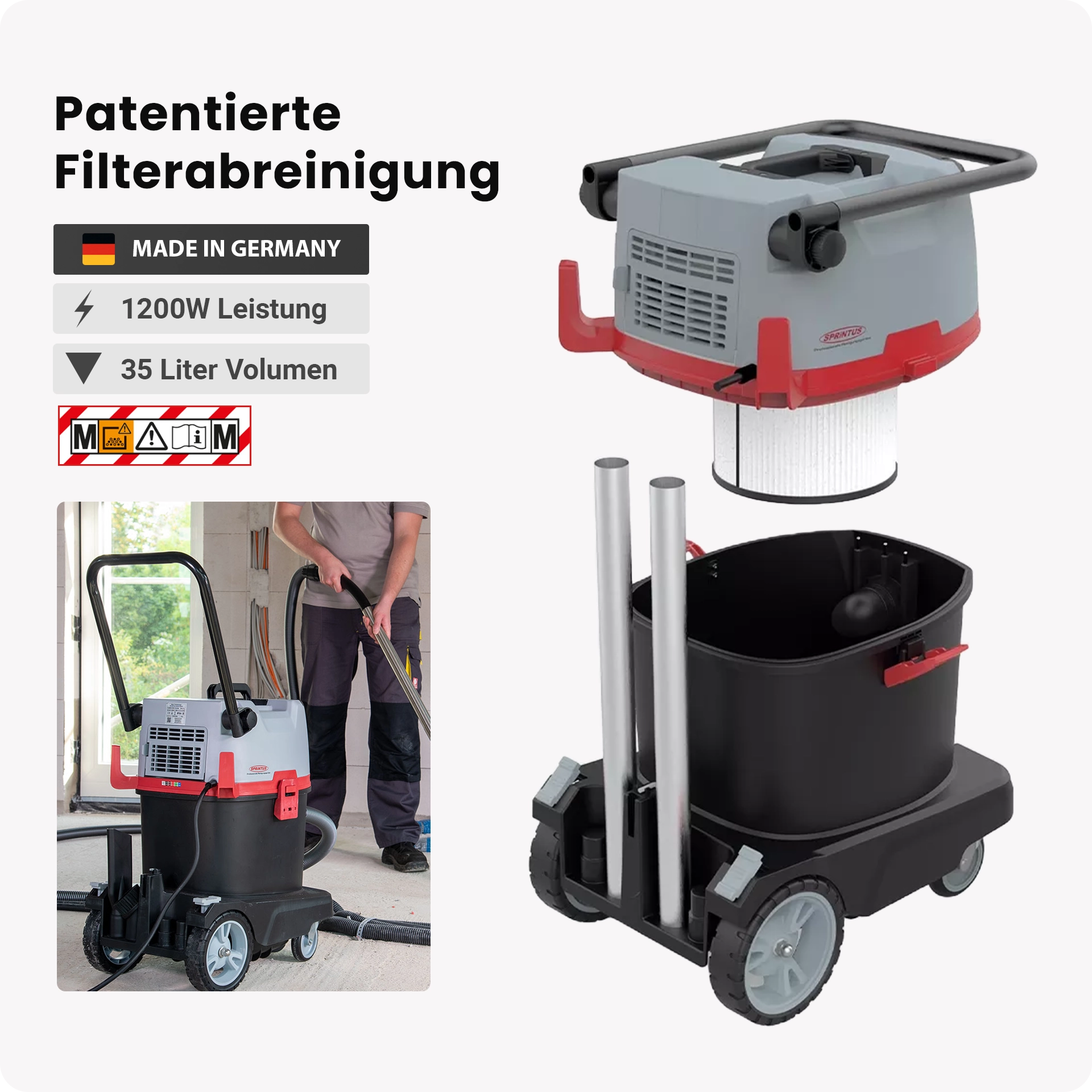 CRAFTIX 35 M Sicherheitssauger - Industriesauger | 1200 Watt | Staubklasse M