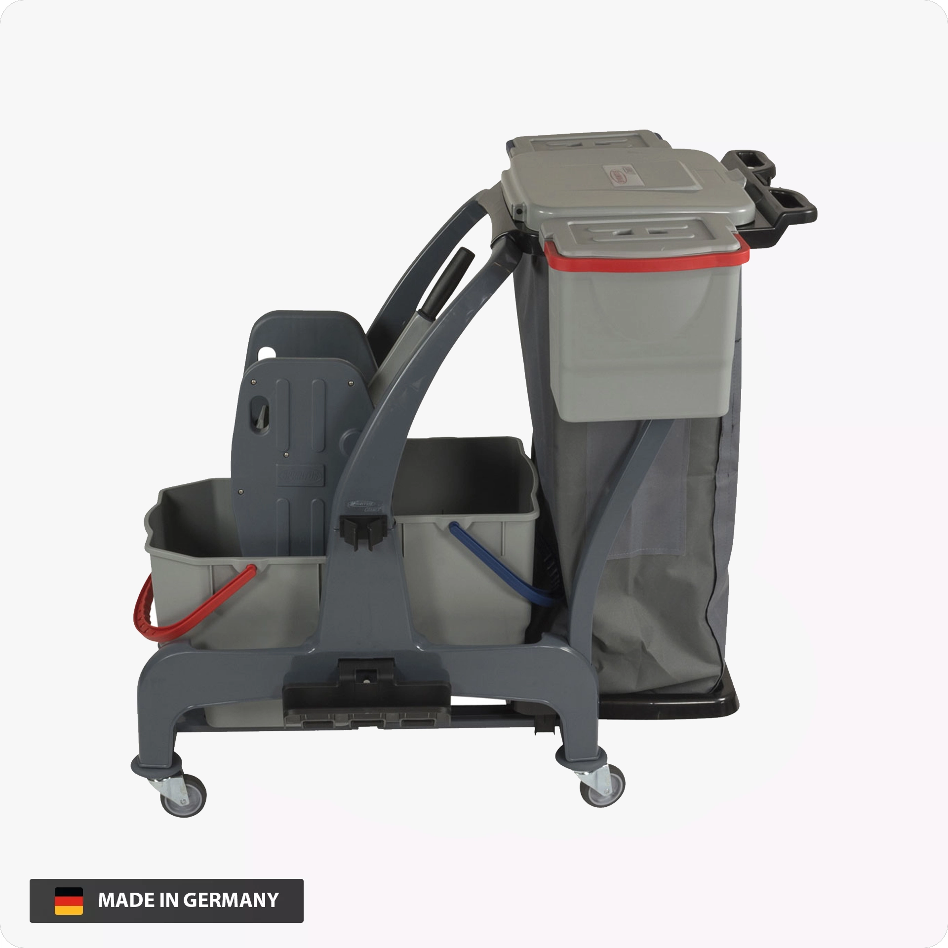 Sprintus CombiX XL Reinigungswagen | 25 L & 18 L Eimer | Mopp-Ablage | 70 L Müllsack-Halterung | inkl. Zubehör-Eimer