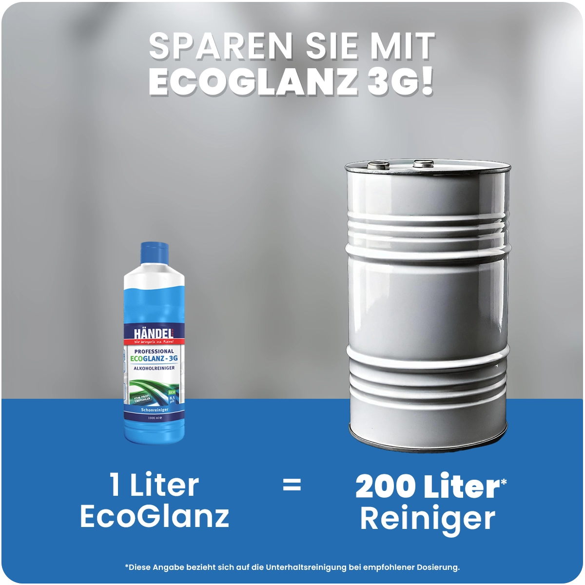 EcoGlanz 3G - Alkoholreiniger | 1 Liter | Für Flächen, Boden, Glas, Fenster | Biologisch sehr gut abbaubar