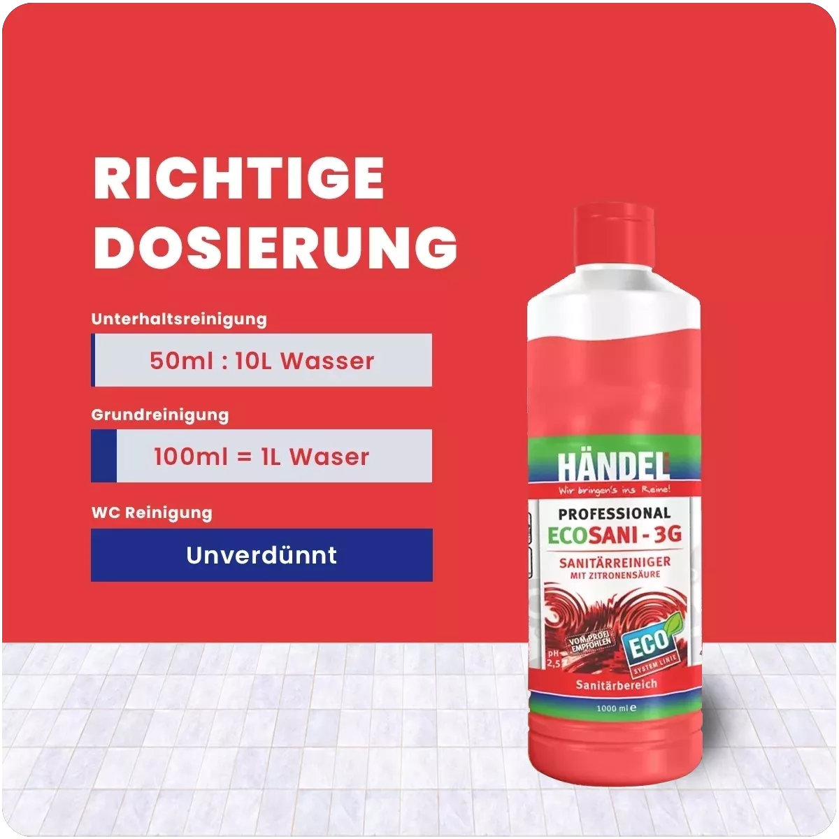 EcoSani 3G -  Sanitärreiniger | 1L | Entfernt Kalk, Urinstein, Rost, Seifenrückstände & fettigen Schmutz