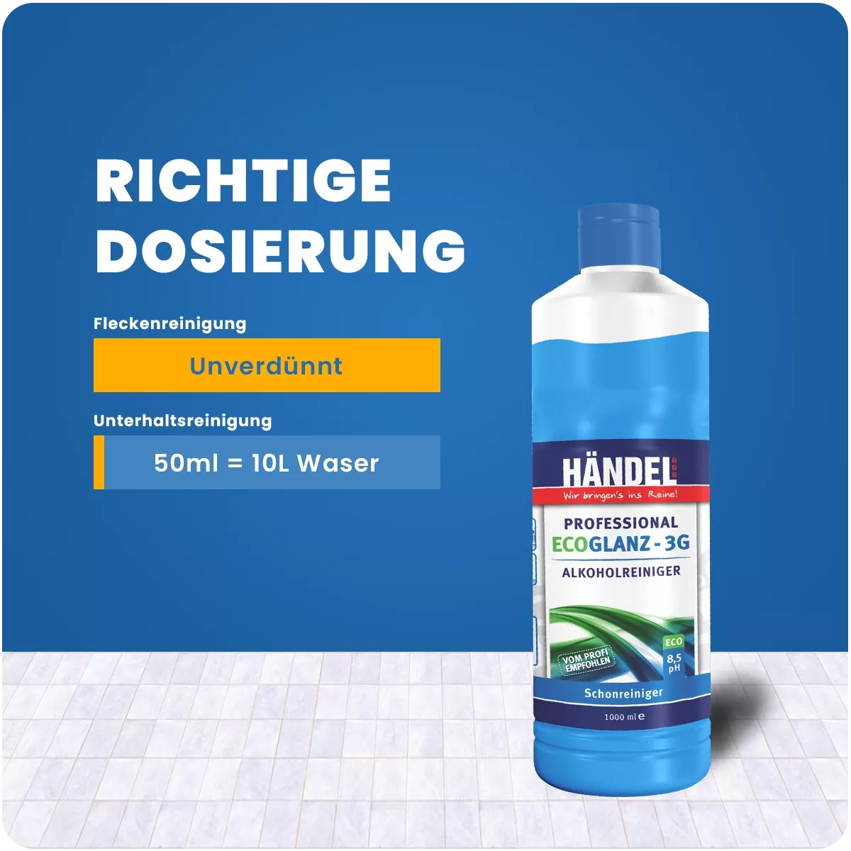 EcoGlanz 3G - Alkoholreiniger | 1 Liter | Für Flächen, Boden, Glas, Fenster | Biologisch sehr gut abbaubar