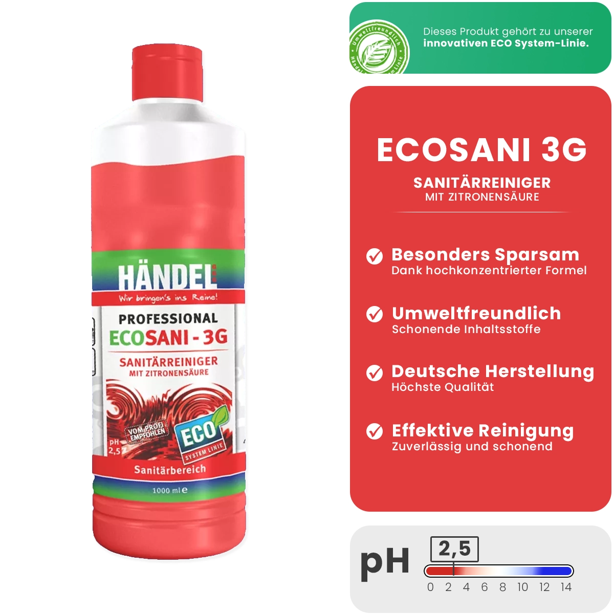 EcoSani 3G -  Sanitärreiniger | 1L | Entfernt Kalk, Urinstein, Rost, Seifenrückstände & fettigen Schmutz