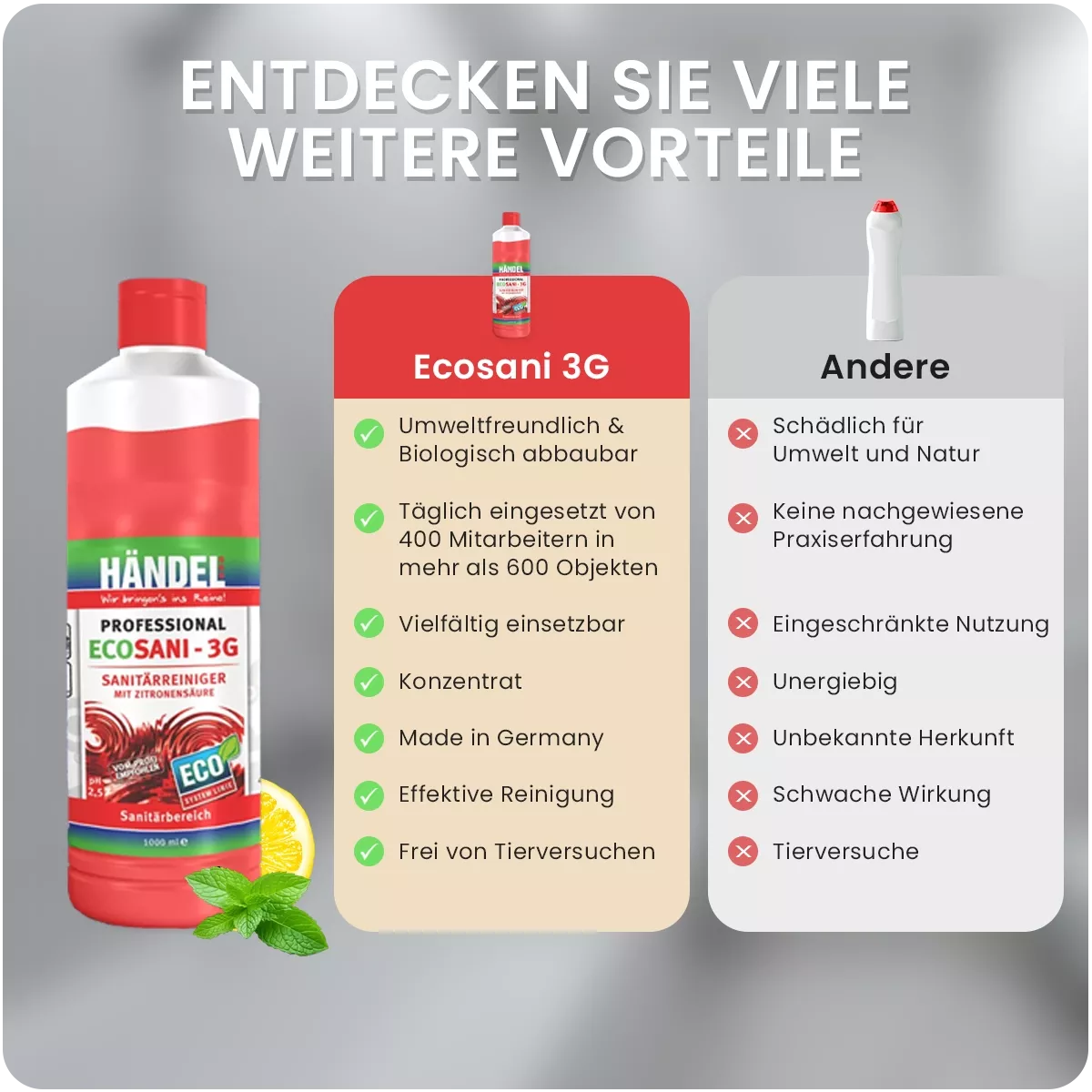 EcoSani 3G -  Sanitärreiniger | 1L | Entfernt Kalk, Urinstein, Rost, Seifenrückstände & fettigen Schmutz