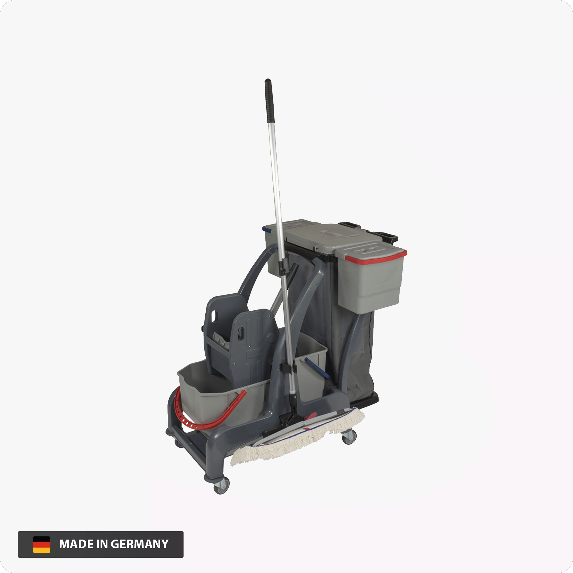 Sprintus CombiX XL Reinigungswagen | 25 L & 18 L Eimer | Mopp-Ablage | 70 L Müllsack-Halterung | inkl. Zubehör-Eimer