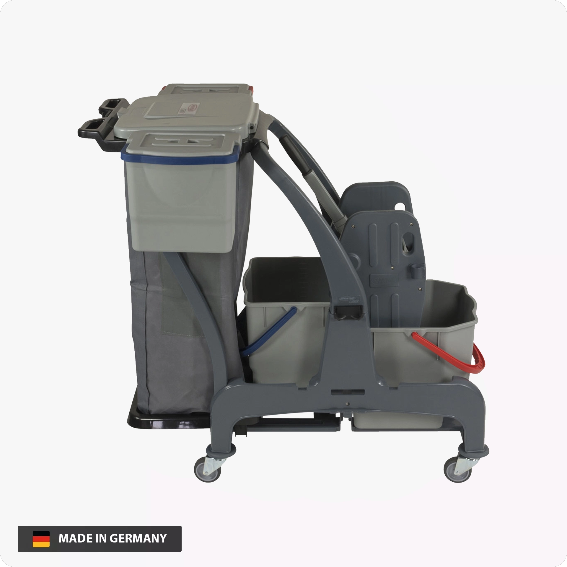 Sprintus CombiX XL Reinigungswagen | 25 L & 18 L Eimer | Mopp-Ablage | 70 L Müllsack-Halterung | inkl. Zubehör-Eimer