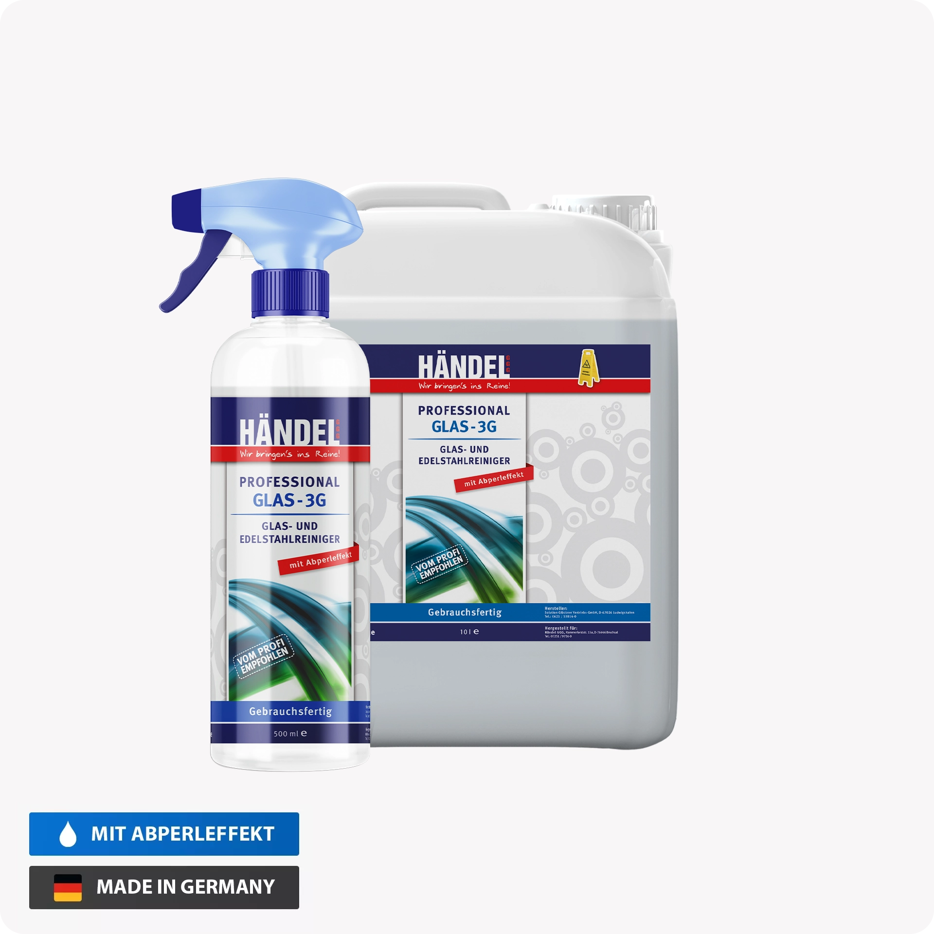 Glas 3G - Glasreiniger und Edelstahlreiniger | 500 ml | mit Abperleffekt | 100% streifenfrei